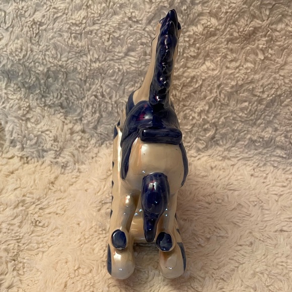 Rare Vintage Porcelain Rocking Horse Blue & White Iridescent Excellent Condition - Picture 8 of 9